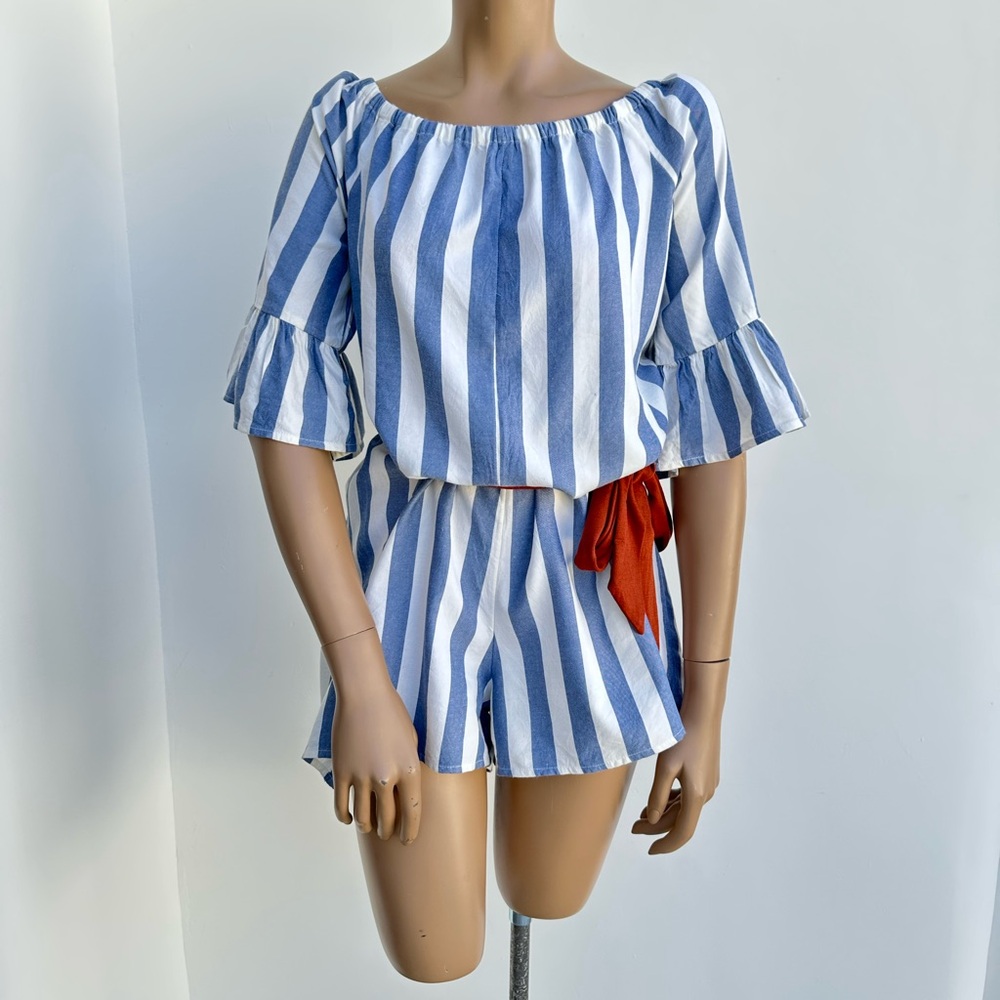 Billabong Blue and White Striped Romper